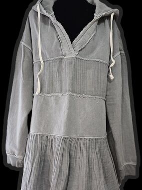 Free People Gray Hooded Pullover Dress with Drawstring
